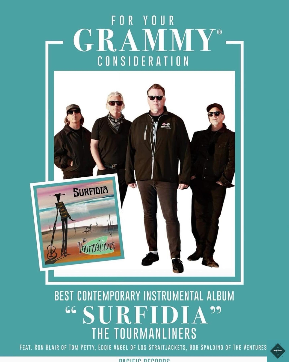 The Tourmaliners are STOKED to have been added to the preliminary ballot for consideration to be nominated for a GRAMMY for ‘Best Contemporary Instrumental Album’ for our recent offering “Surfidia.” ***Voting Members of the Academy; For Your Consideration**  For more info on The Tourmaliners “Surfidia” or listen to the album: https://sharawaji.com/news/196-srw231-the-tourmaliners-surfidia-digipack-cd.html@thetourmaliners @devenberryhill @analogprojectband @lomo5150 @pacificrecords @sharawajirecords @johnmacdrums @surfyindustries @quilterlabs @fender @rockinrobinpromotions @bartmendoza2023 @musicscenesd @kusinews @tommysablan @brian_bent #pacificrecords #sharawajirecords #sandiegosurfmusic #surfmusic #sandiegomusic #dickdale #thetourmaliners #fenderreverbtank #tourmalinebeach #fenderreverb #theventures #surfing #surfguitar #surfmusicandfriends #surfrock #instrumentalsurf #fender #jazzmaster  #wipeout #surfinstrumentals #instrosurf #reverb #twang #surfband #tiki #vintagesurf #grammyconsideration2024 #GRAMMYs #GrammyAwards #Grammys2024