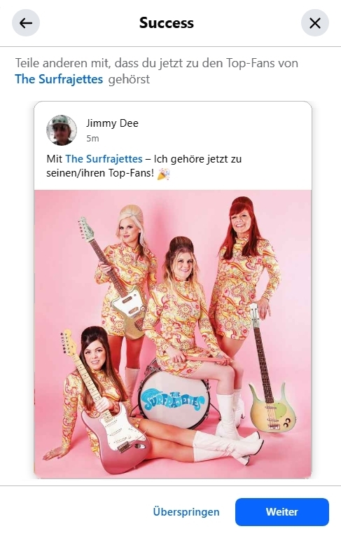 So many positive things happen on social media, you just have to really appreciate it. I was certified as a TOP FAN of THE SURFRAJETTES on Facebook today! 💎